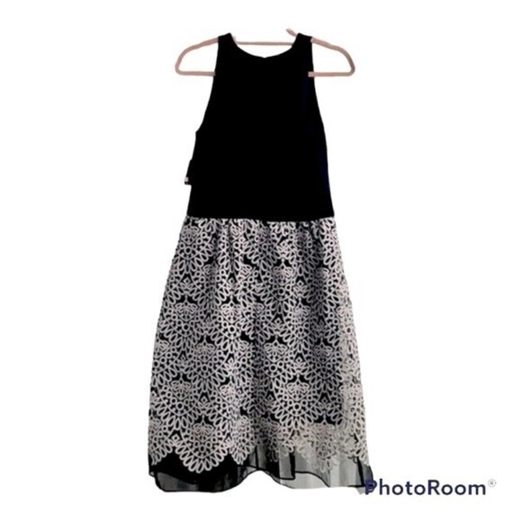 Taylor Black White Halter Neck Organza Scuba Dress Size 10 - Picture 3 of 4